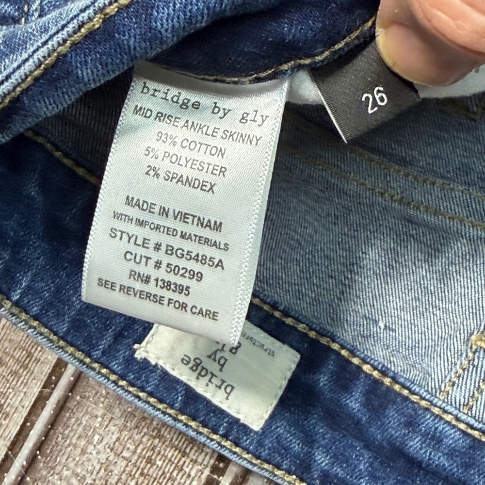 Bridge by GLY Mid‎ Rise Ankle Skinny Jeans Blue Distressed Size 26 - Picture 5 of 8